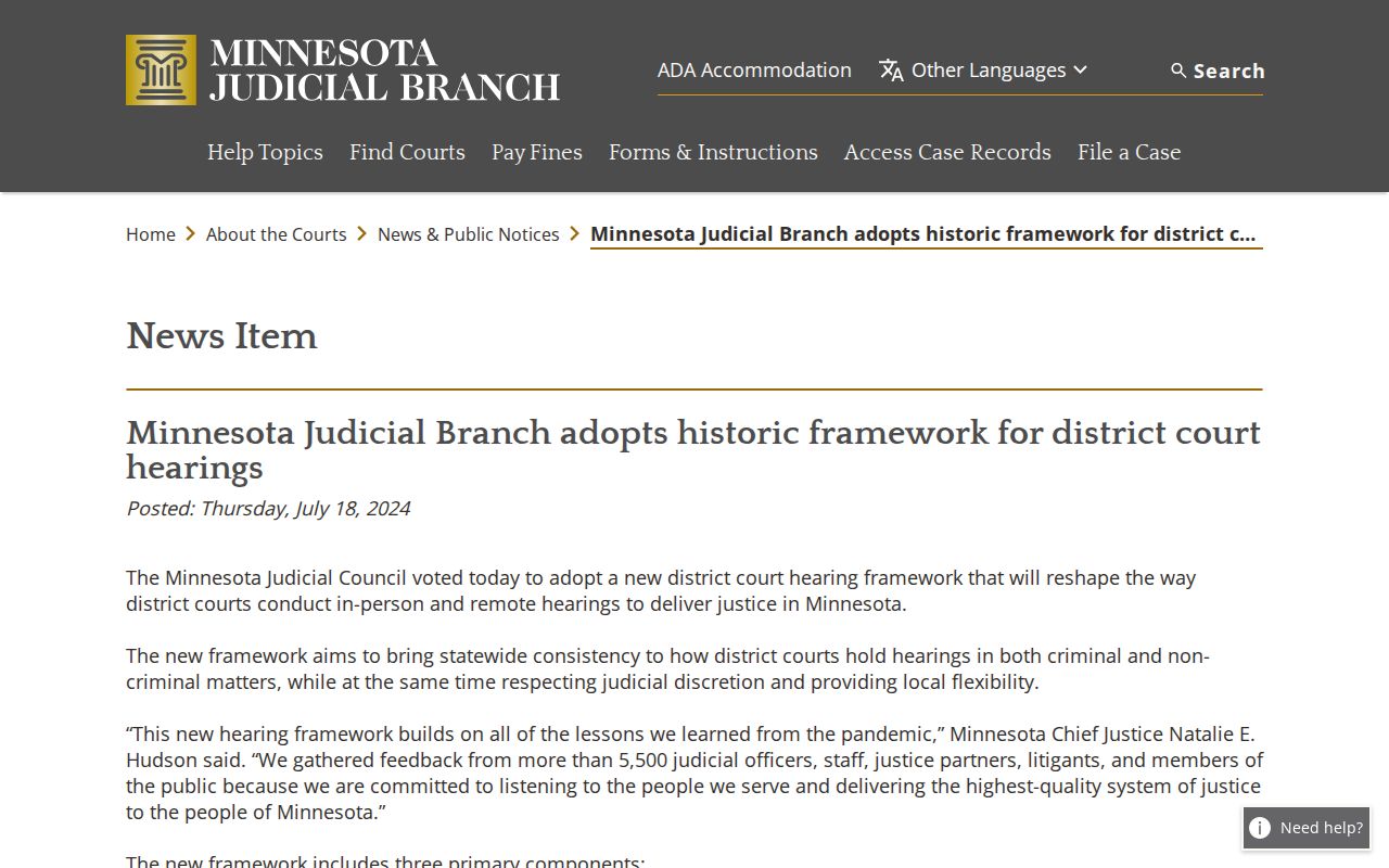 Aitkin County court calendar Minnesota Judicial Branch hearing framework source
