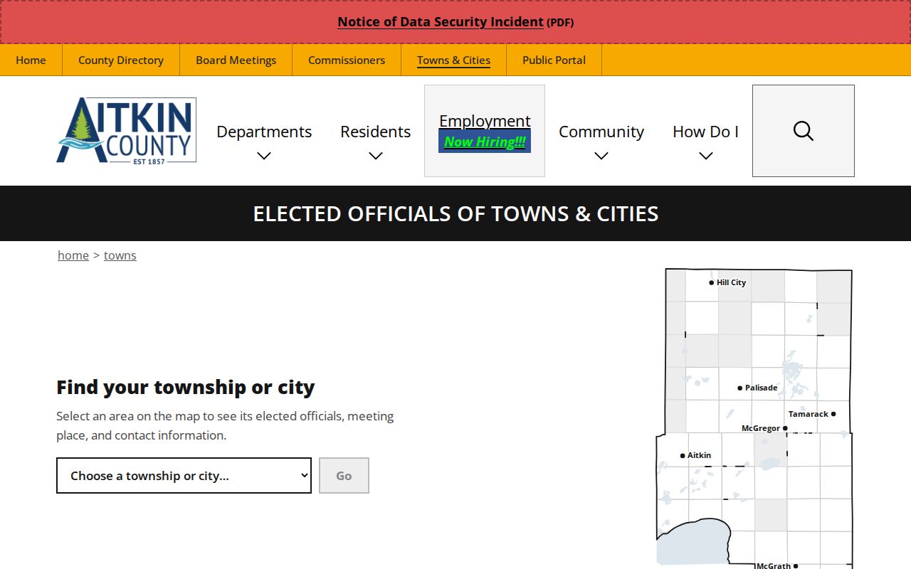 Aitkin County court docket source showing Aitkin County cities and townships