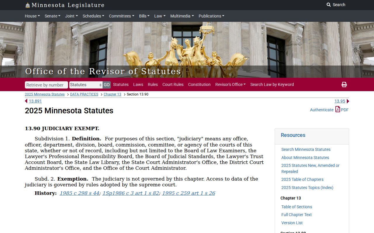 Aitkin County court records Minnesota Statutes section 13.90 source page