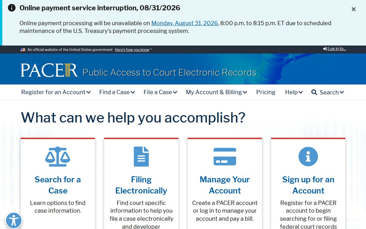 Aitkin County case search PACER federal case access page
