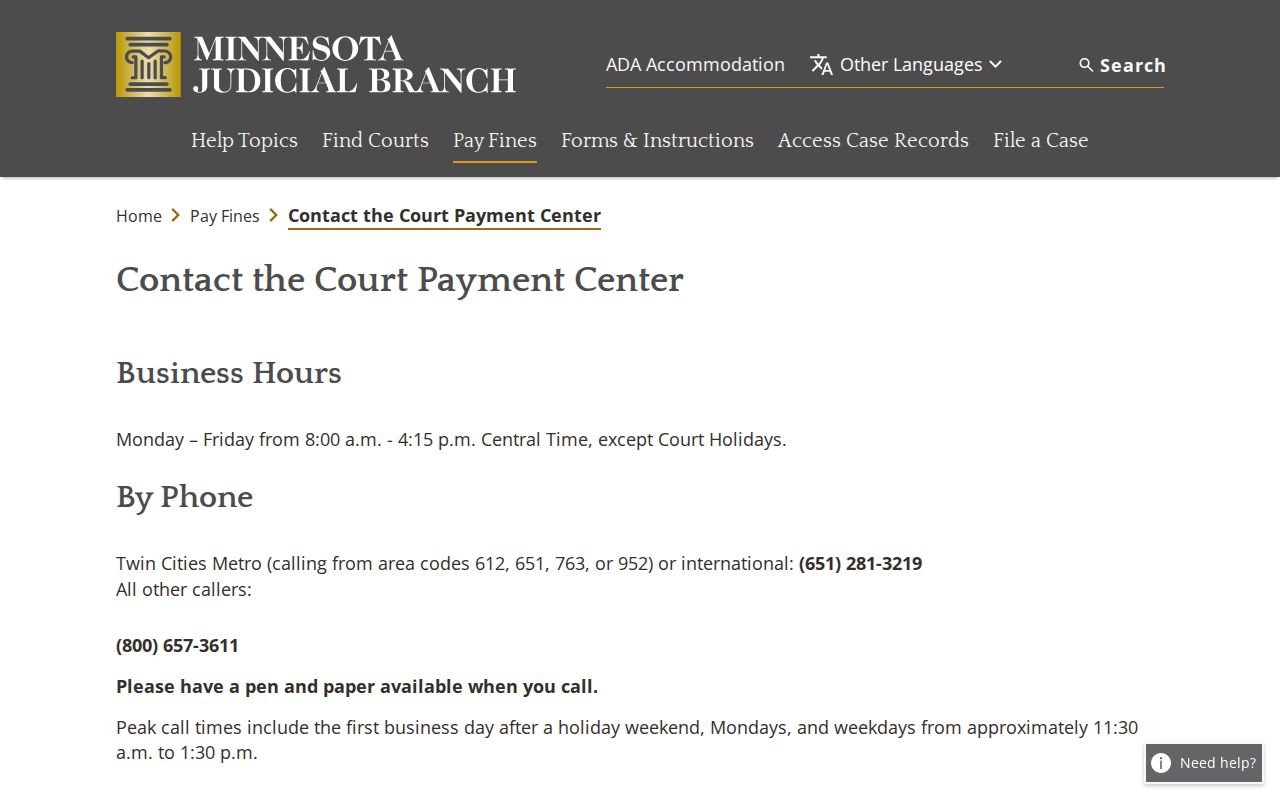Aitkin County traffic court records Court Payment Center contact page