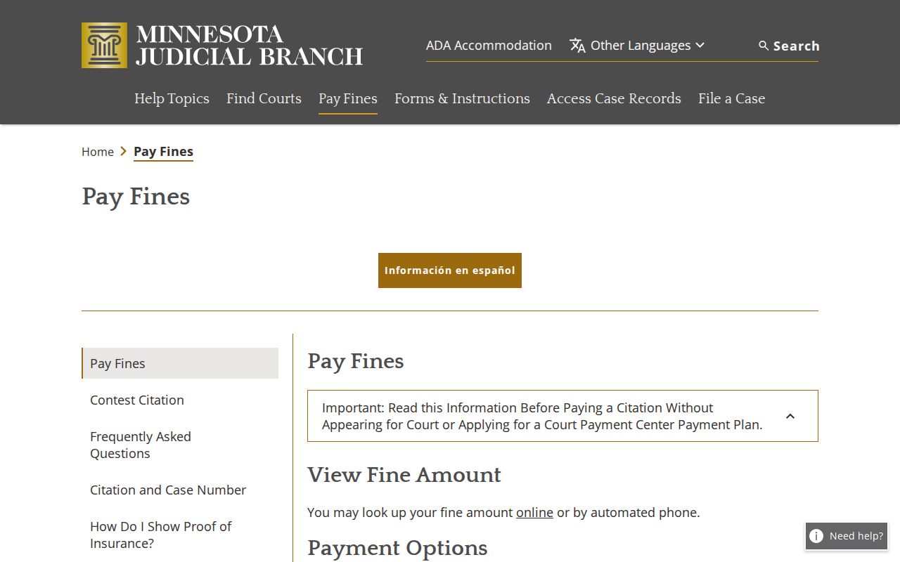 Aitkin County traffic court records Minnesota pay a fine page