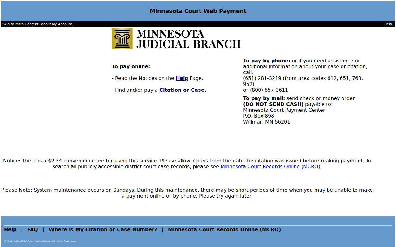 Aitkin County traffic court records Minnesota Web Payment page