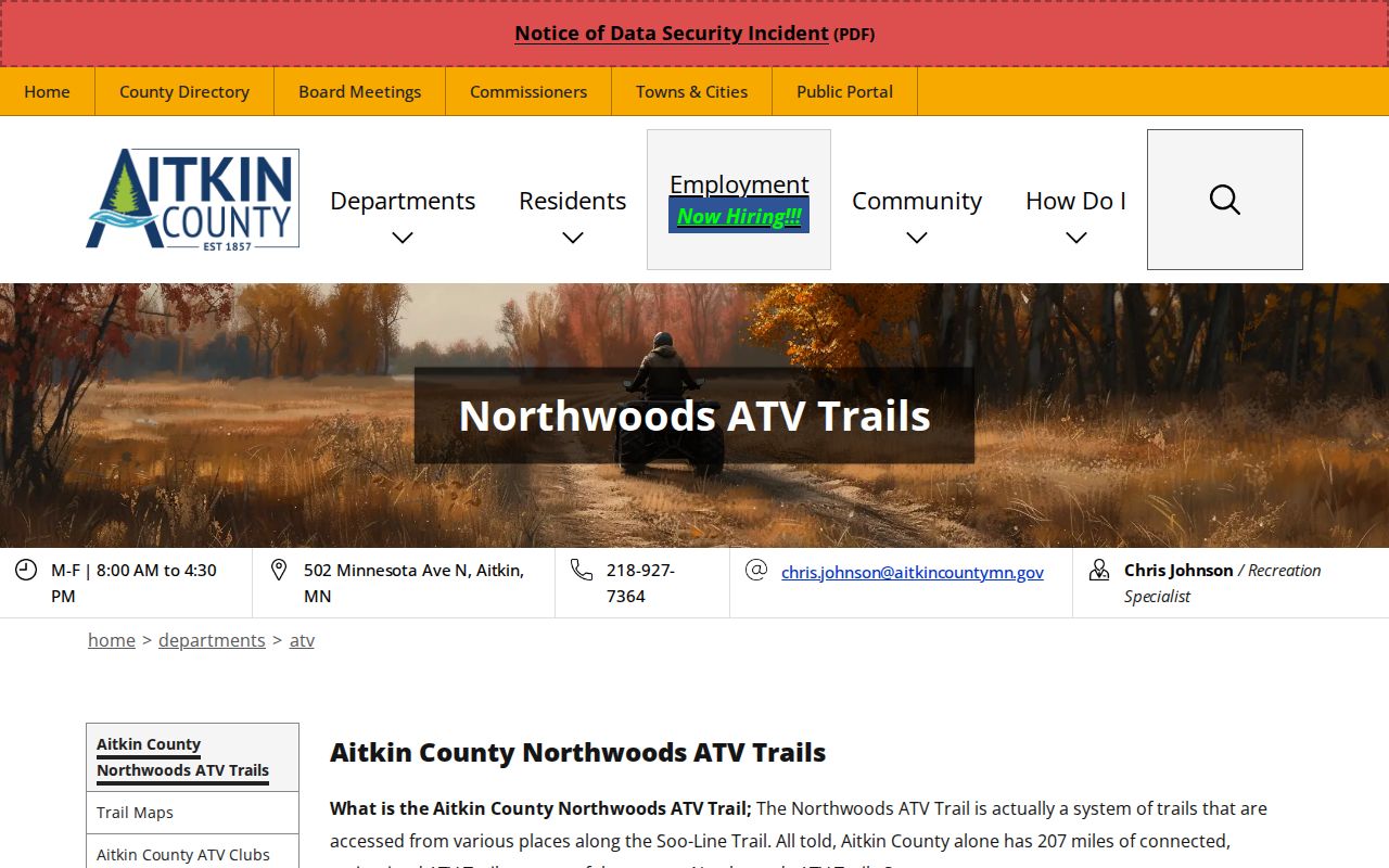 Aitkin County McGregor court docket source showing Northwoods ATV trail information