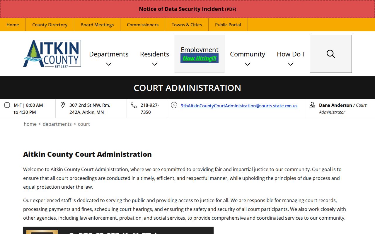 Aitkin County court docket Community Corrections information