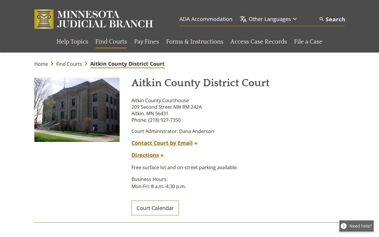 Aitkin County court docket District Court calendar information