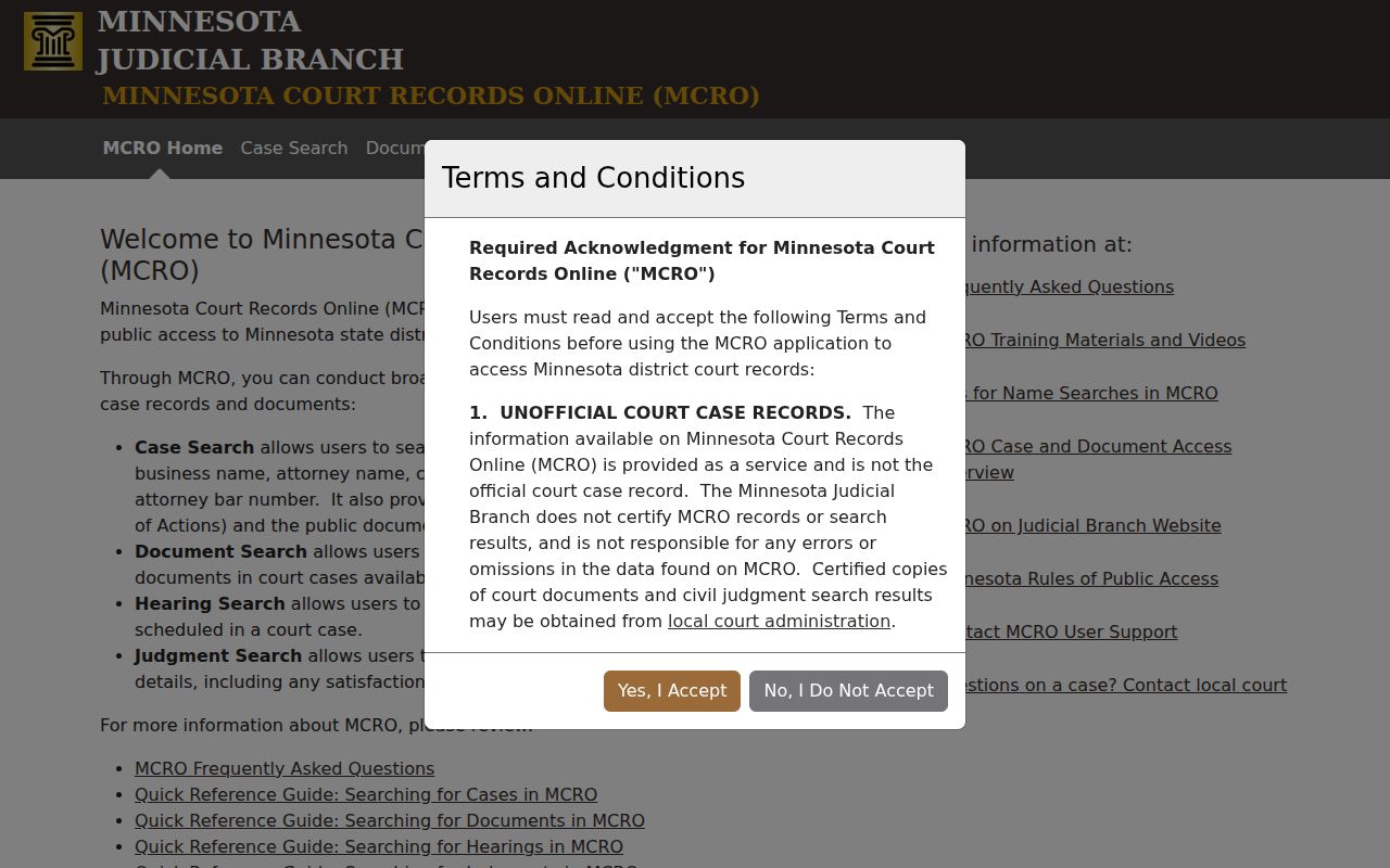 Aitkin County court docket MCRO public access application
